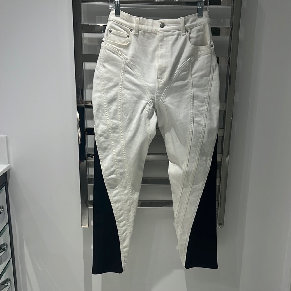 Mugler White and Black Skinny Jeans with Contrast Detail